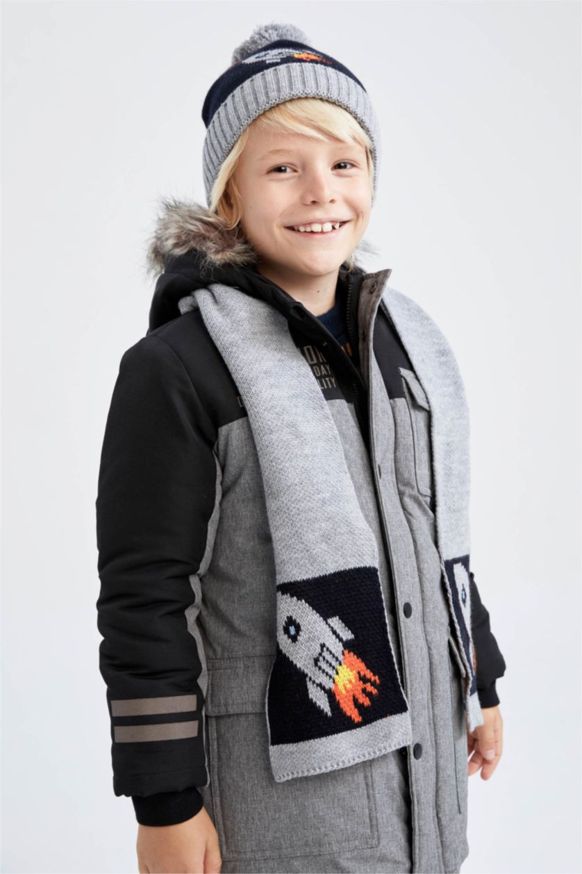 أولادي رمادي طقم اولادي وشاح و قبعة - قطعتين