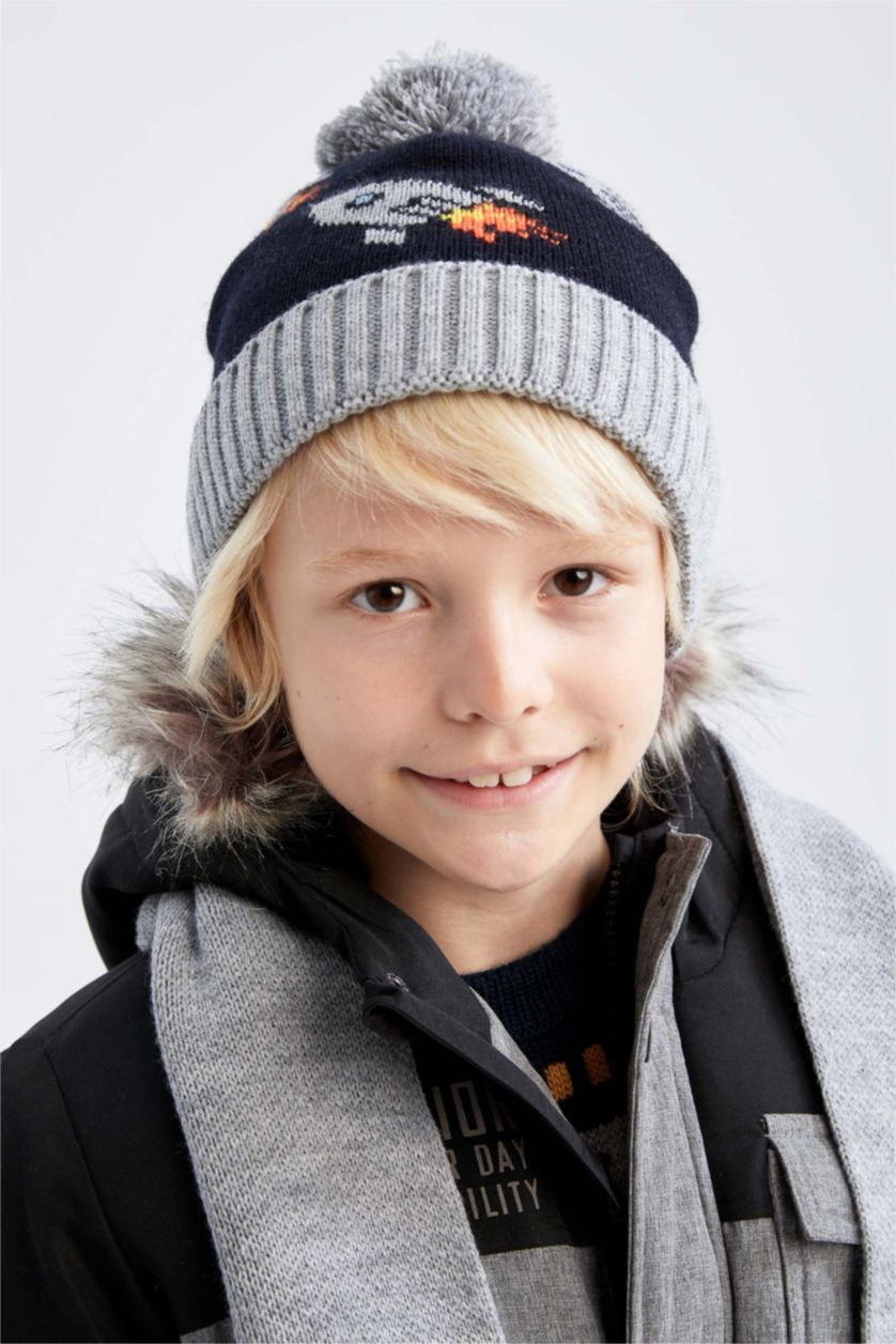 أولادي رمادي طقم اولادي وشاح و قبعة - قطعتين