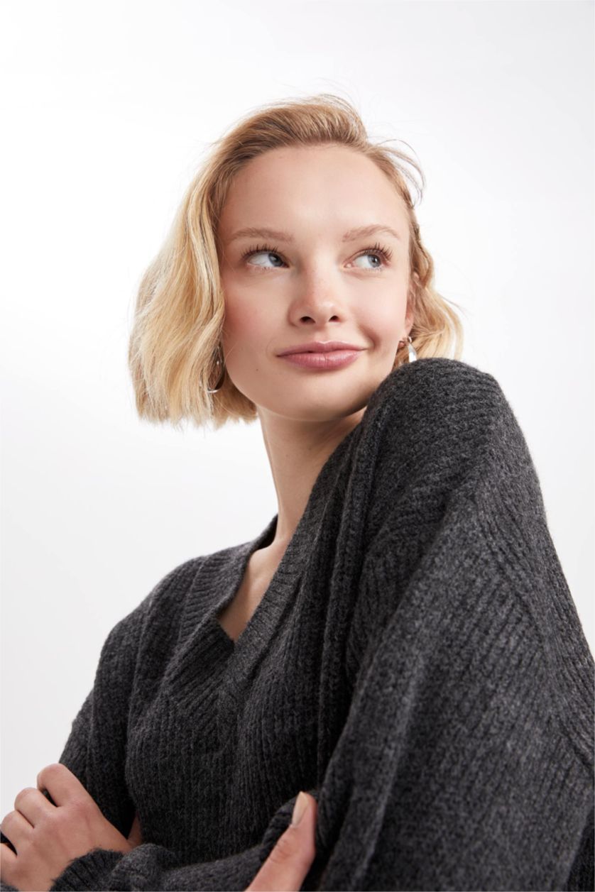 WOMAN Anthracite Melange Oversize Fit V-Neck Tunic