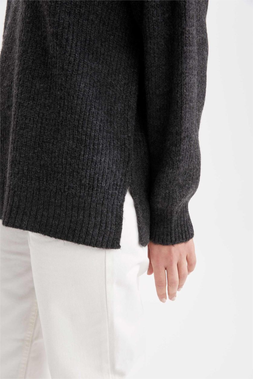 WOMAN Anthracite Melange Oversize Fit V-Neck Tunic