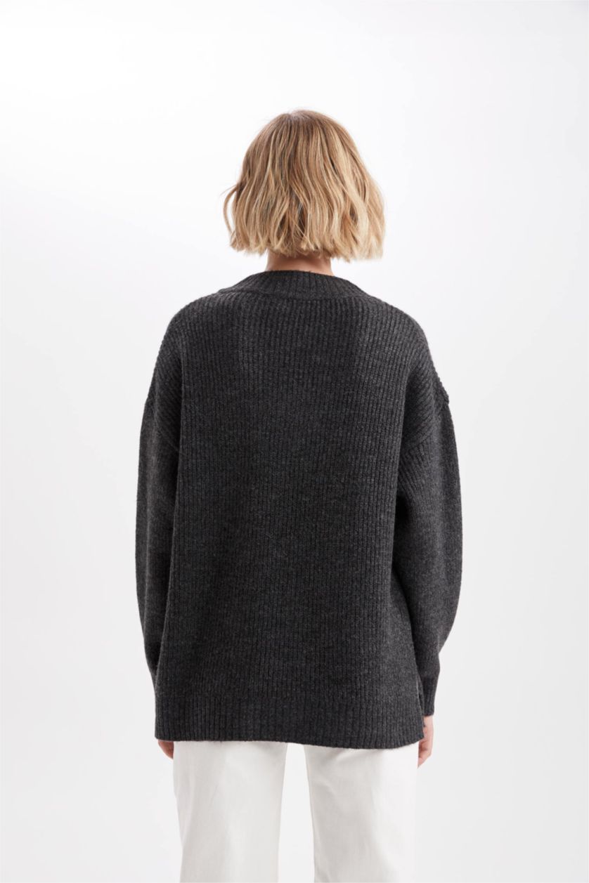 WOMAN Anthracite Melange Oversize Fit V-Neck Tunic