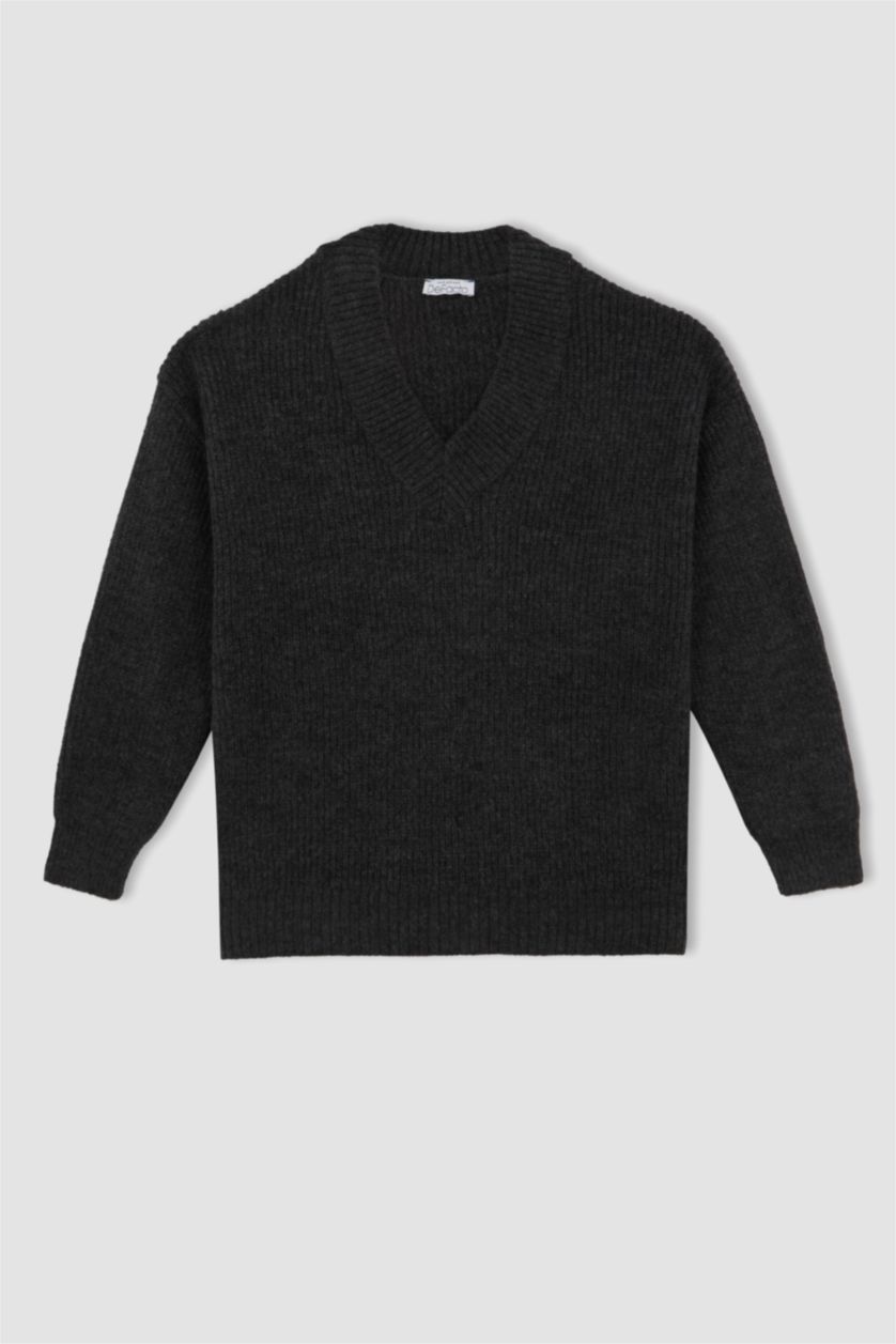 WOMAN Anthracite Melange Oversize Fit V-Neck Tunic