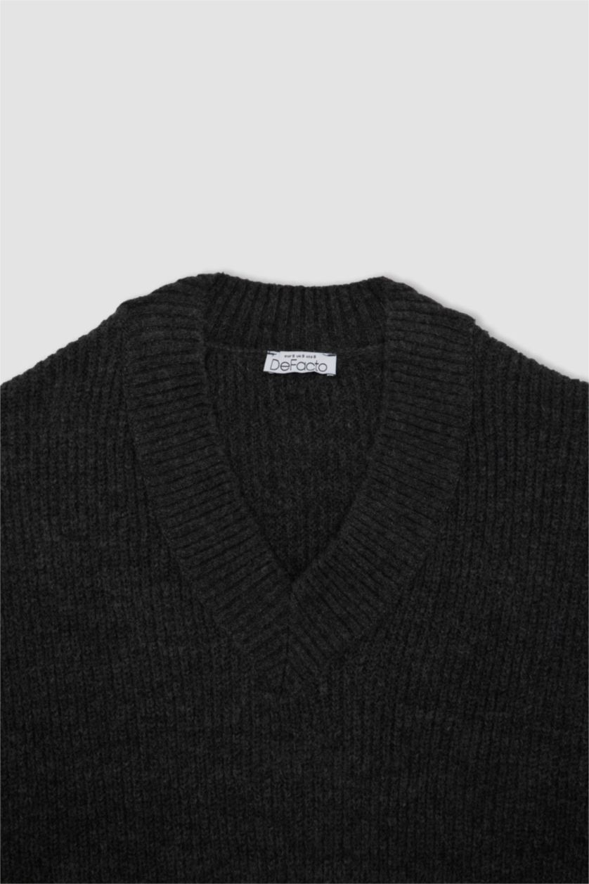 WOMAN Anthracite Melange Oversize Fit V-Neck Tunic