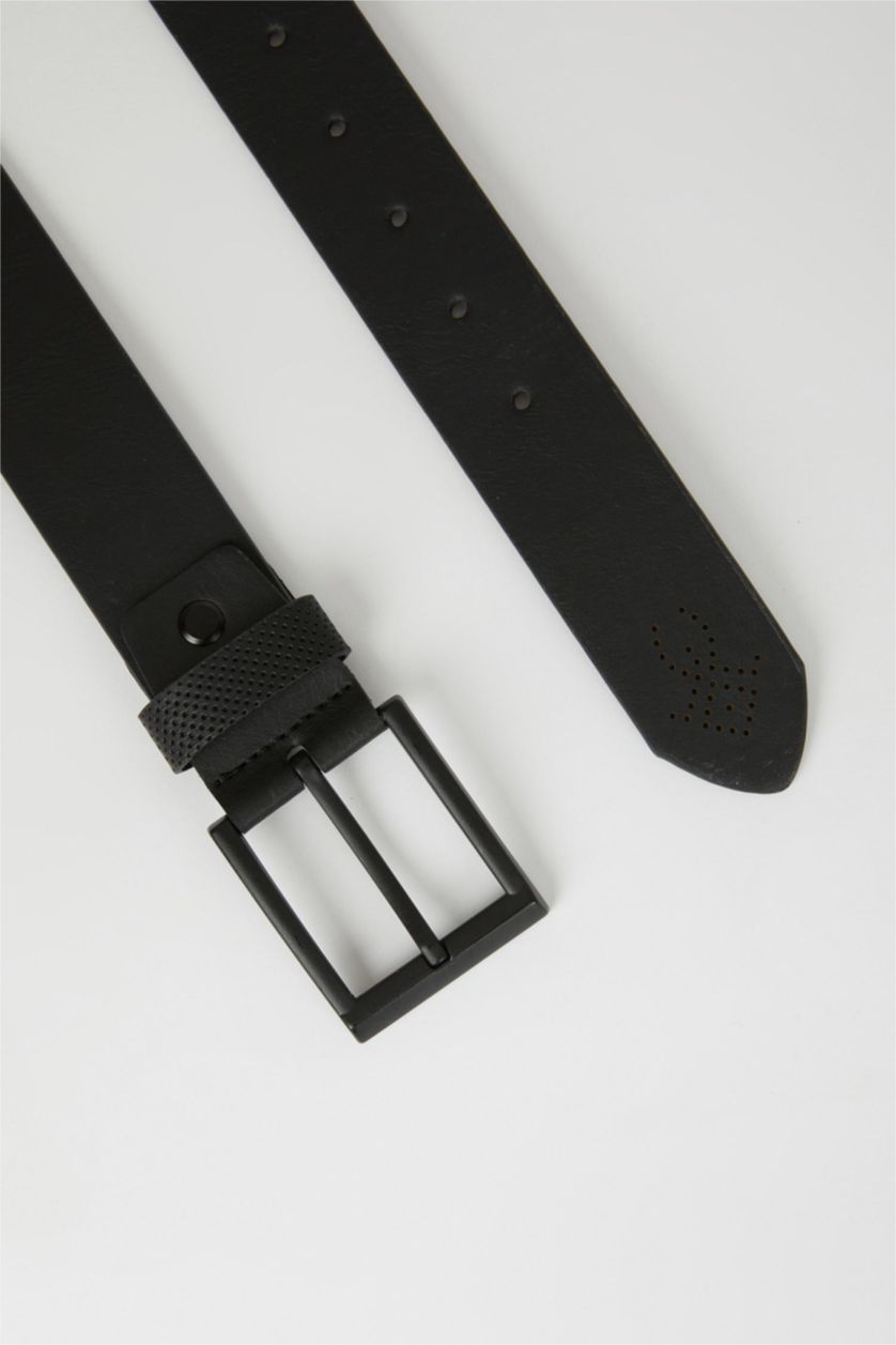 رجال أسود حزام جلد صناعي بإبزيم مستطيل للرجال