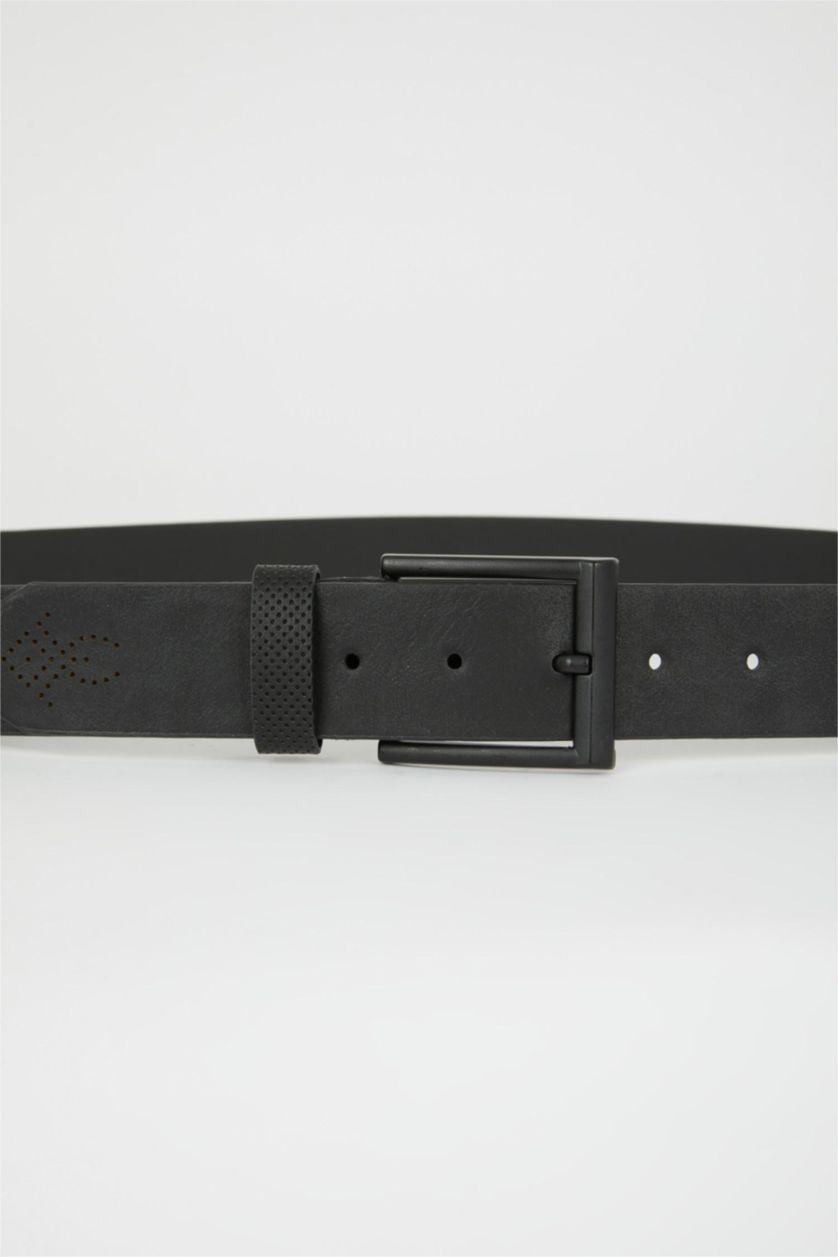 رجال أسود حزام جلد صناعي بإبزيم مستطيل للرجال