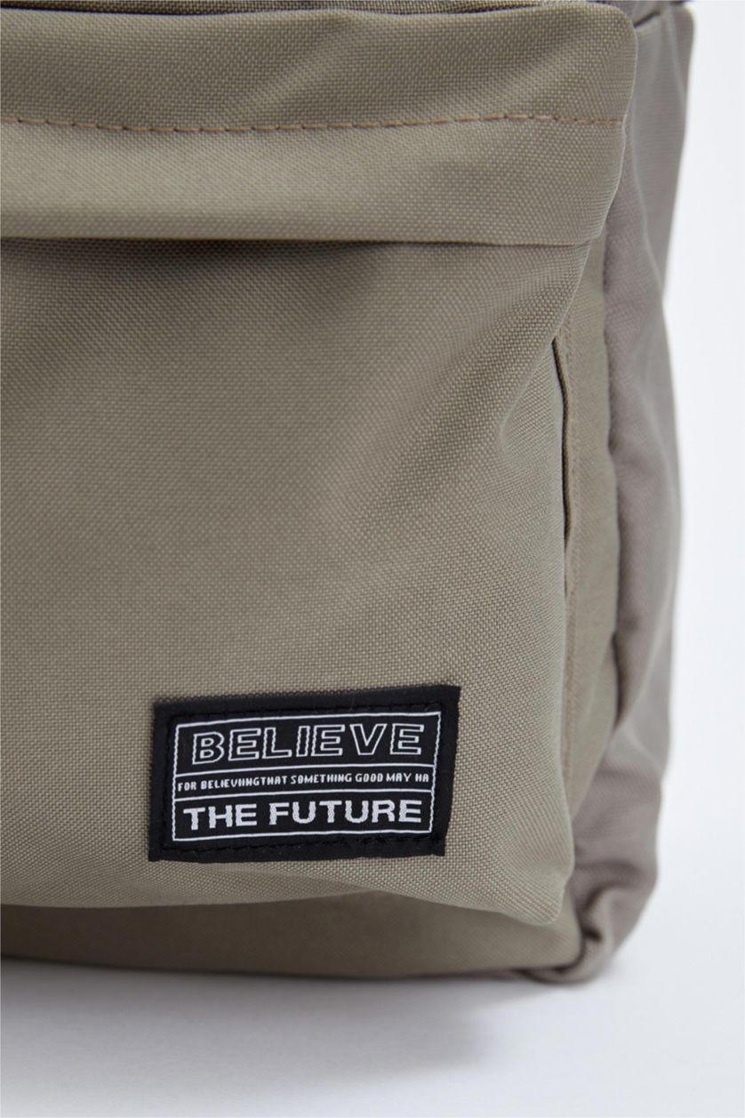 Erkek Haki Erkek Slogan işlemeli Laptop Bölmeli Okul Sırt Çantası