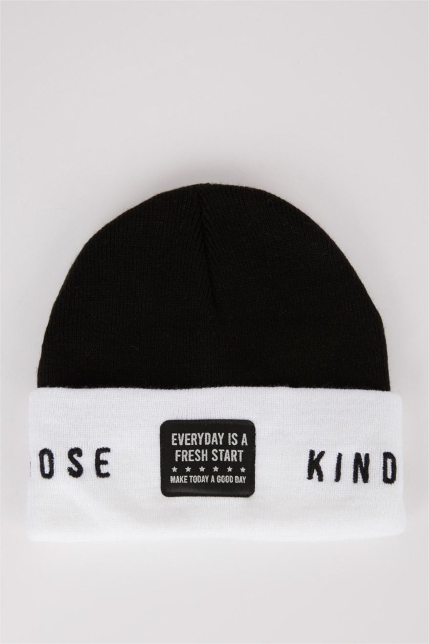 Kız Çocuk - Genç Kız Siyah Kız Çocuk Yazı Figürlü Triko Bere