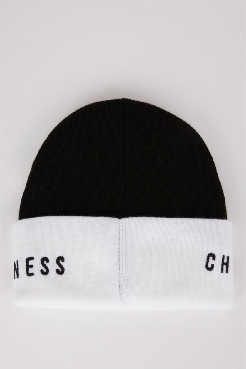 Kız Çocuk - Genç Kız Siyah Kız Çocuk Yazı Figürlü Triko Bere