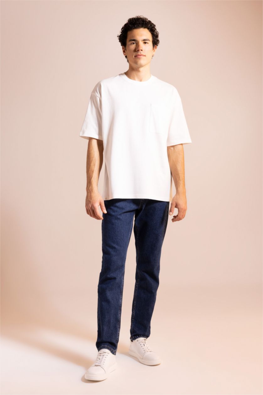 رجال بيج فاتح تي شيرت قطن بيزك اوفر سايز بياقة مستديرة