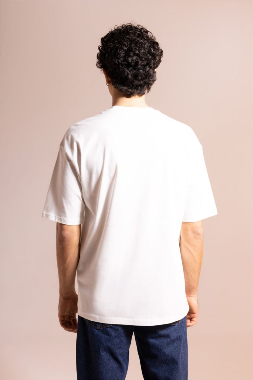 رجال بيج فاتح تي شيرت قطن بيزك اوفر سايز بياقة مستديرة