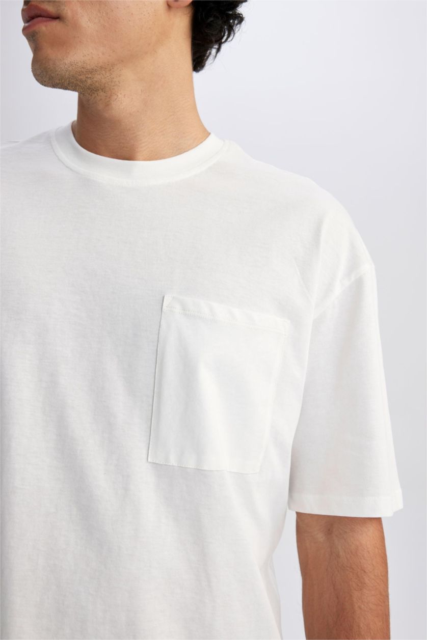 رجال بيج فاتح تي شيرت قطن بيزك اوفر سايز بياقة مستديرة