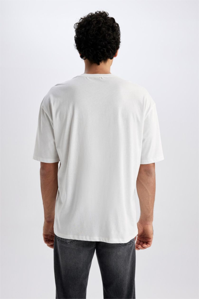 رجال بيج فاتح تي شيرت قطن بيزك اوفر سايز بياقة مستديرة