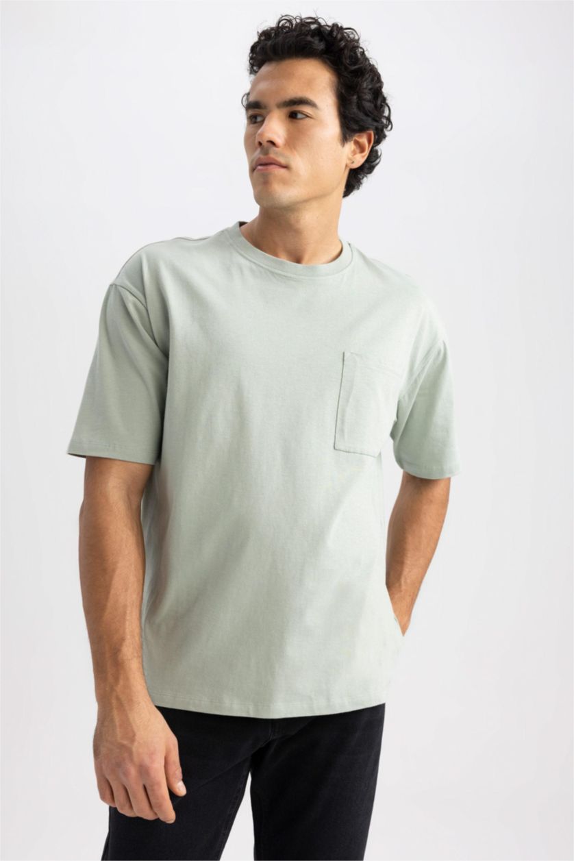 MAN Light Green Oversized Short Sleeve One Side Pocket T-Shirt