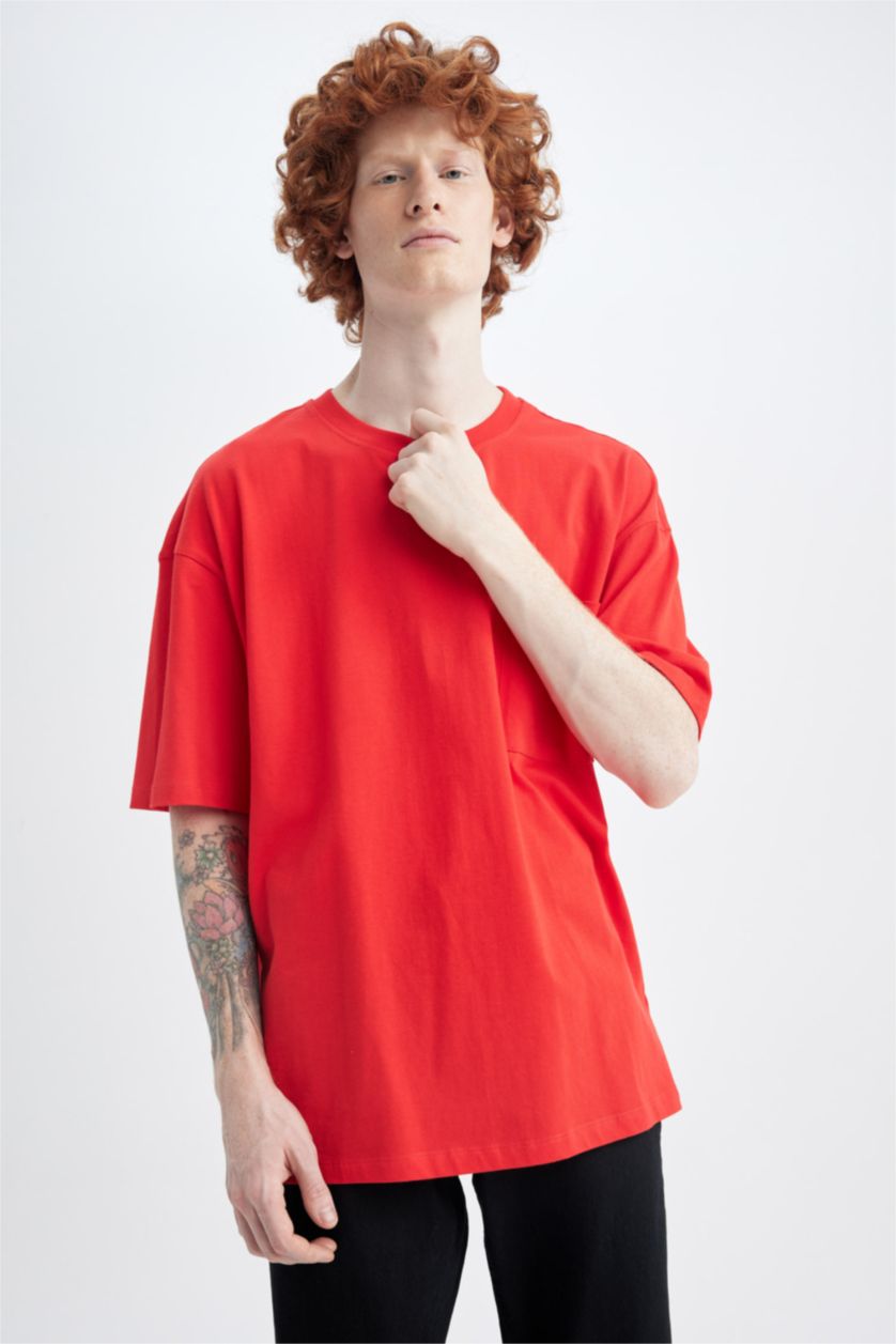MAN Red Oversize Fit Crew Neck Basic Short Sleeve T-Shirt