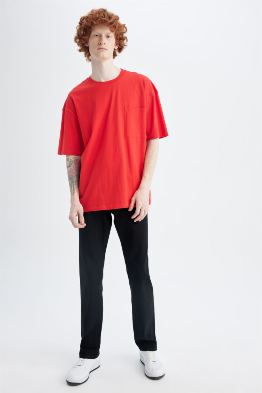 MAN Red Oversize Fit Crew Neck Basic Short Sleeve T-Shirt