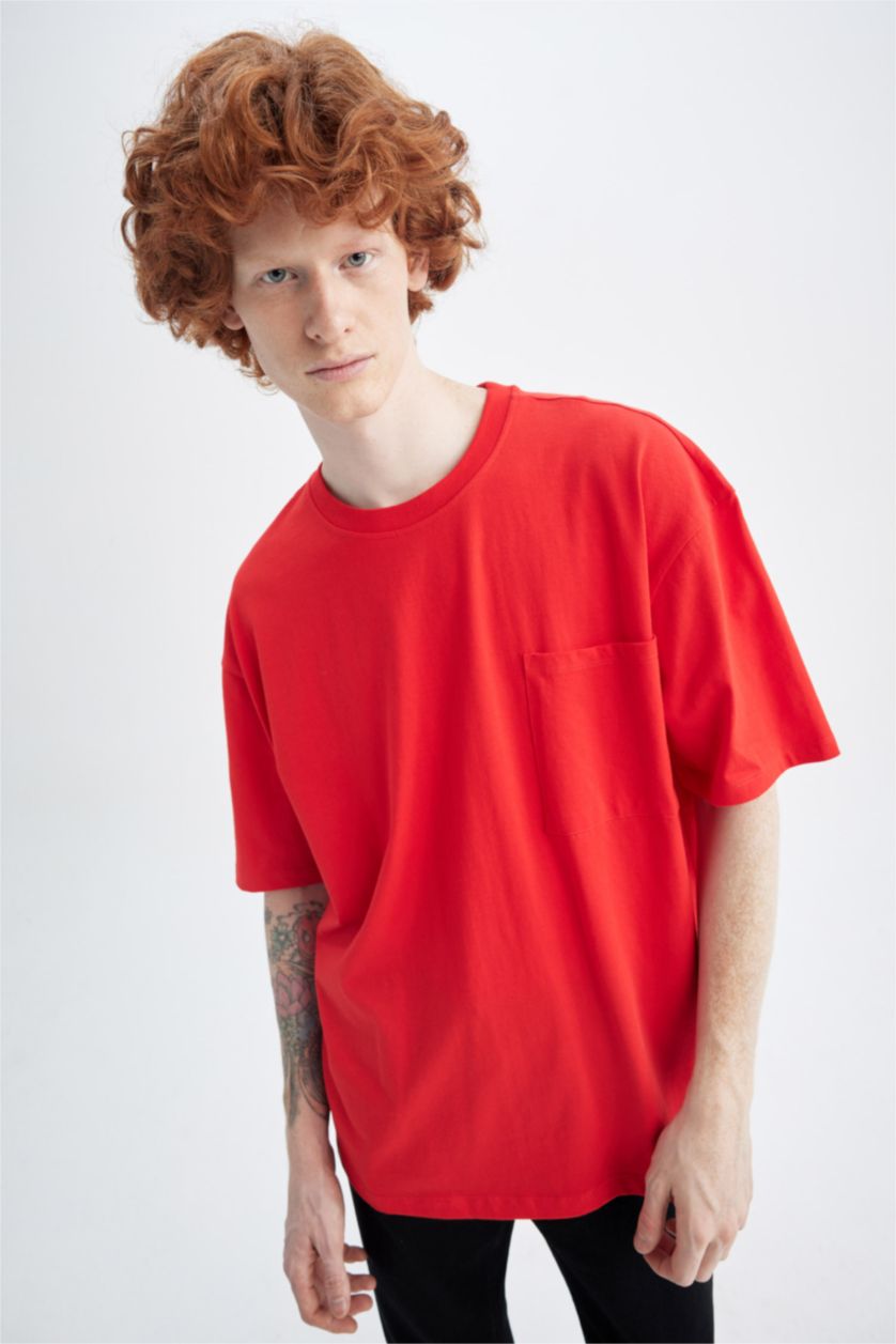 MAN Red Oversize Fit Crew Neck Basic Short Sleeve T-Shirt