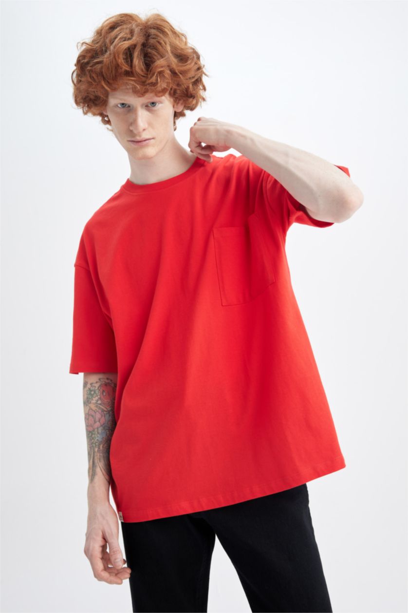 MAN Red Oversize Fit Crew Neck Basic Short Sleeve T-Shirt