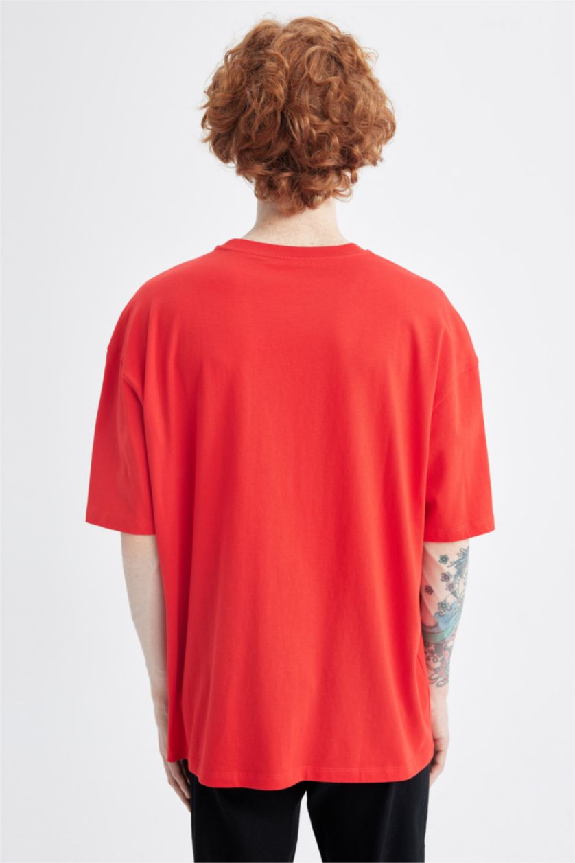 MAN Red Oversize Fit Crew Neck Basic Short Sleeve T-Shirt