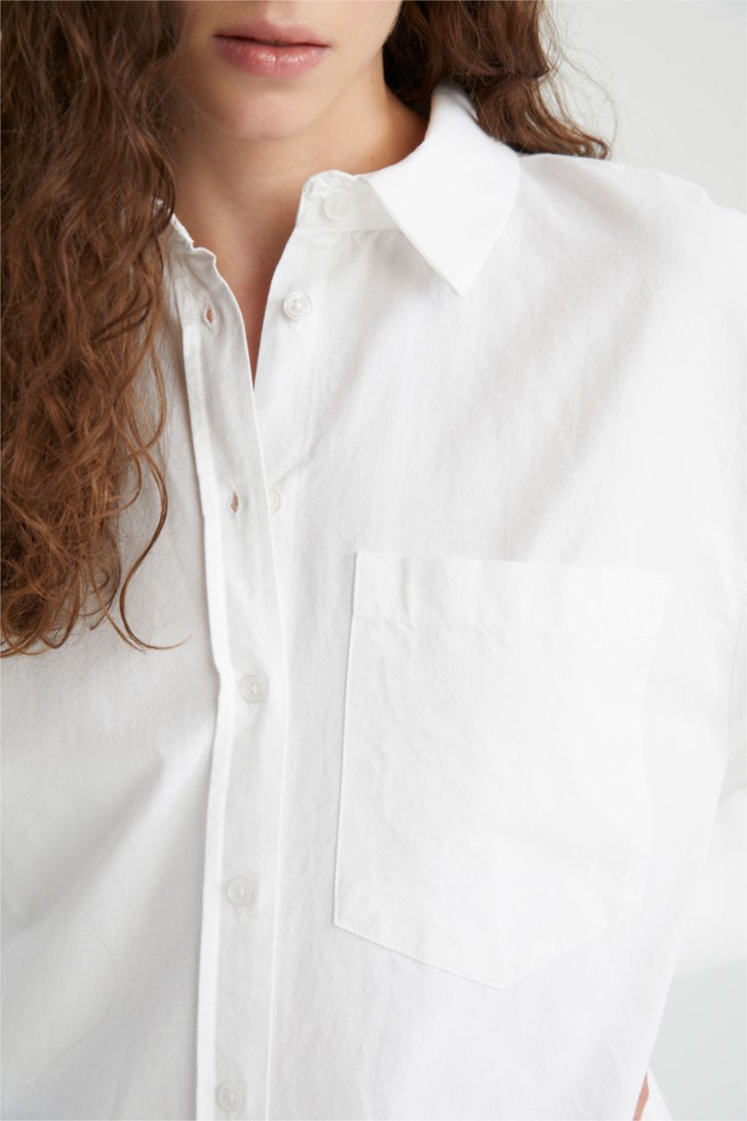 حريمي أبيض Oversize Fit Oxford Long Sleeve Shirt