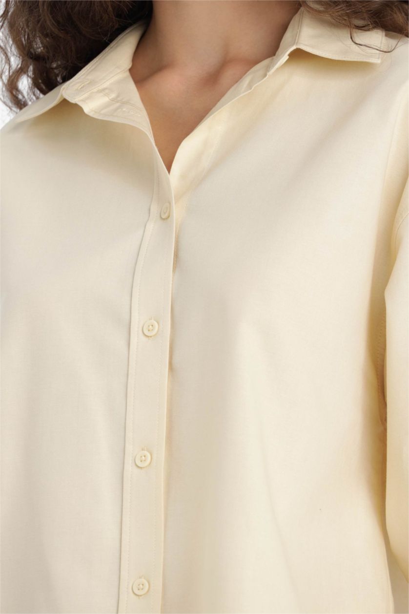 WOMAN Light Yellow Oversize Fit Shirt Collar Oxford Long Sleeve Shirt