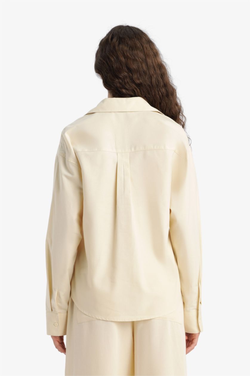 WOMAN Light Yellow Oversize Fit Shirt Collar Oxford Long Sleeve Shirt