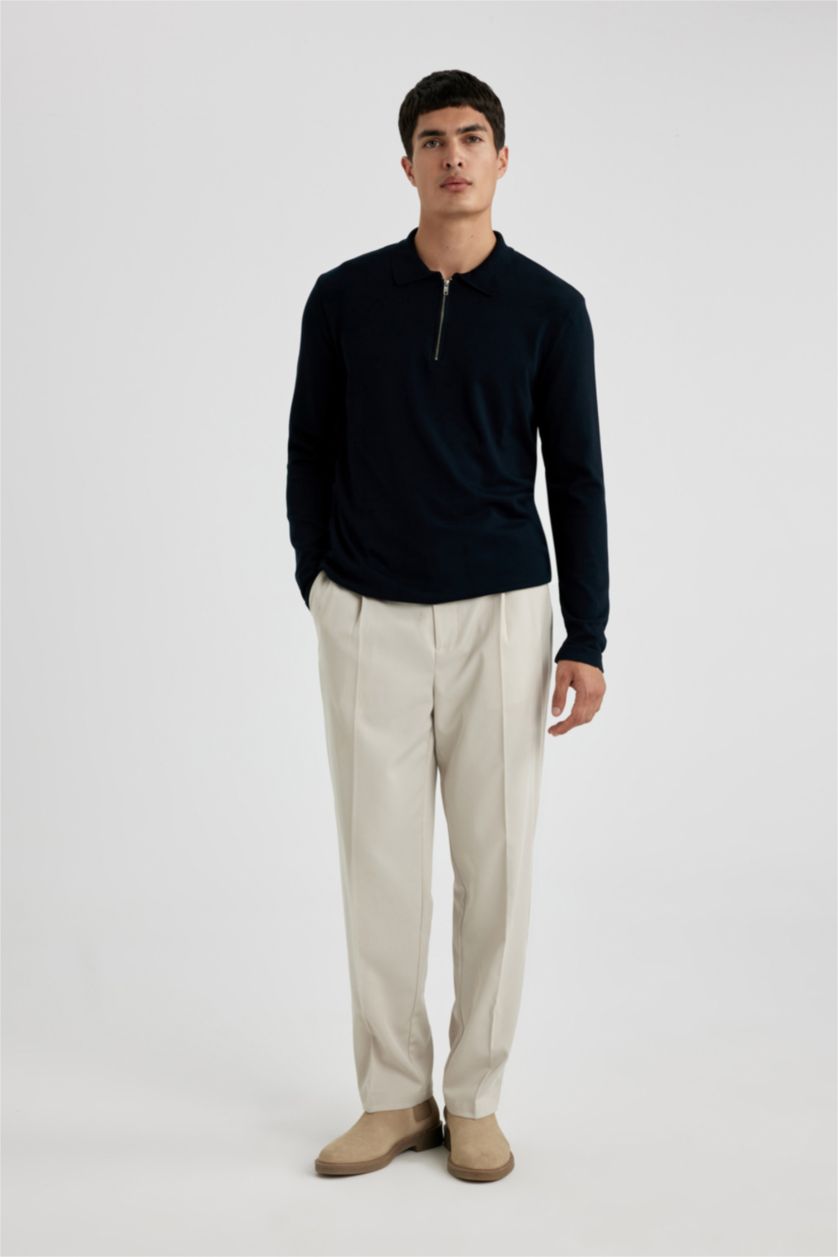 Erkek Lacivert Slım Fıt Triko Kazak