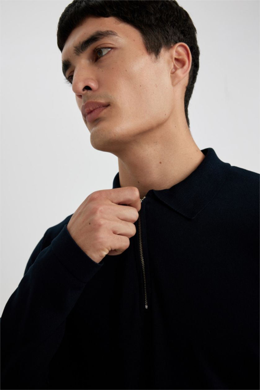 Erkek Lacivert Slım Fıt Triko Kazak