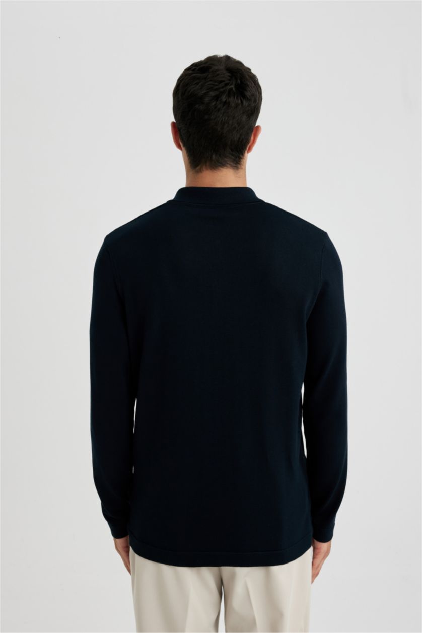 Erkek Lacivert Slım Fıt Triko Kazak