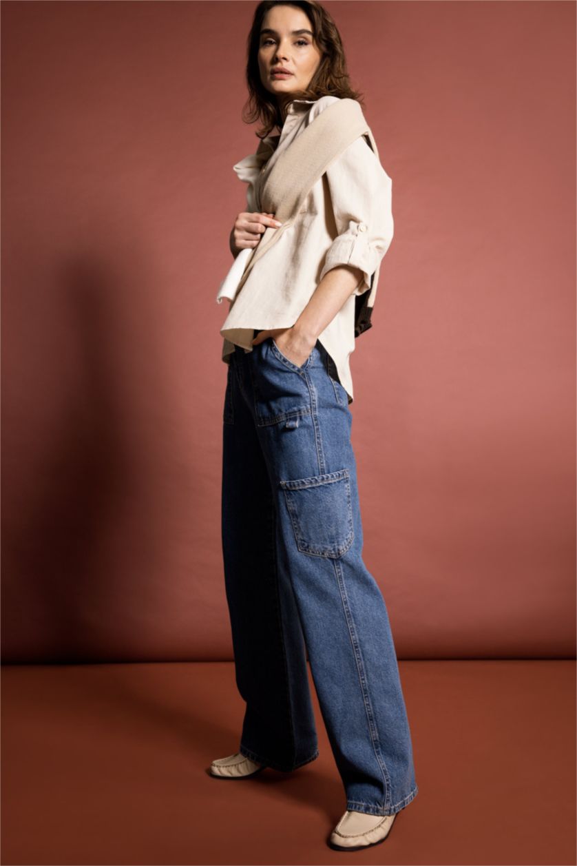 WOMAN Beige Regular Fit Linen Blended Long Sleeve Shirt