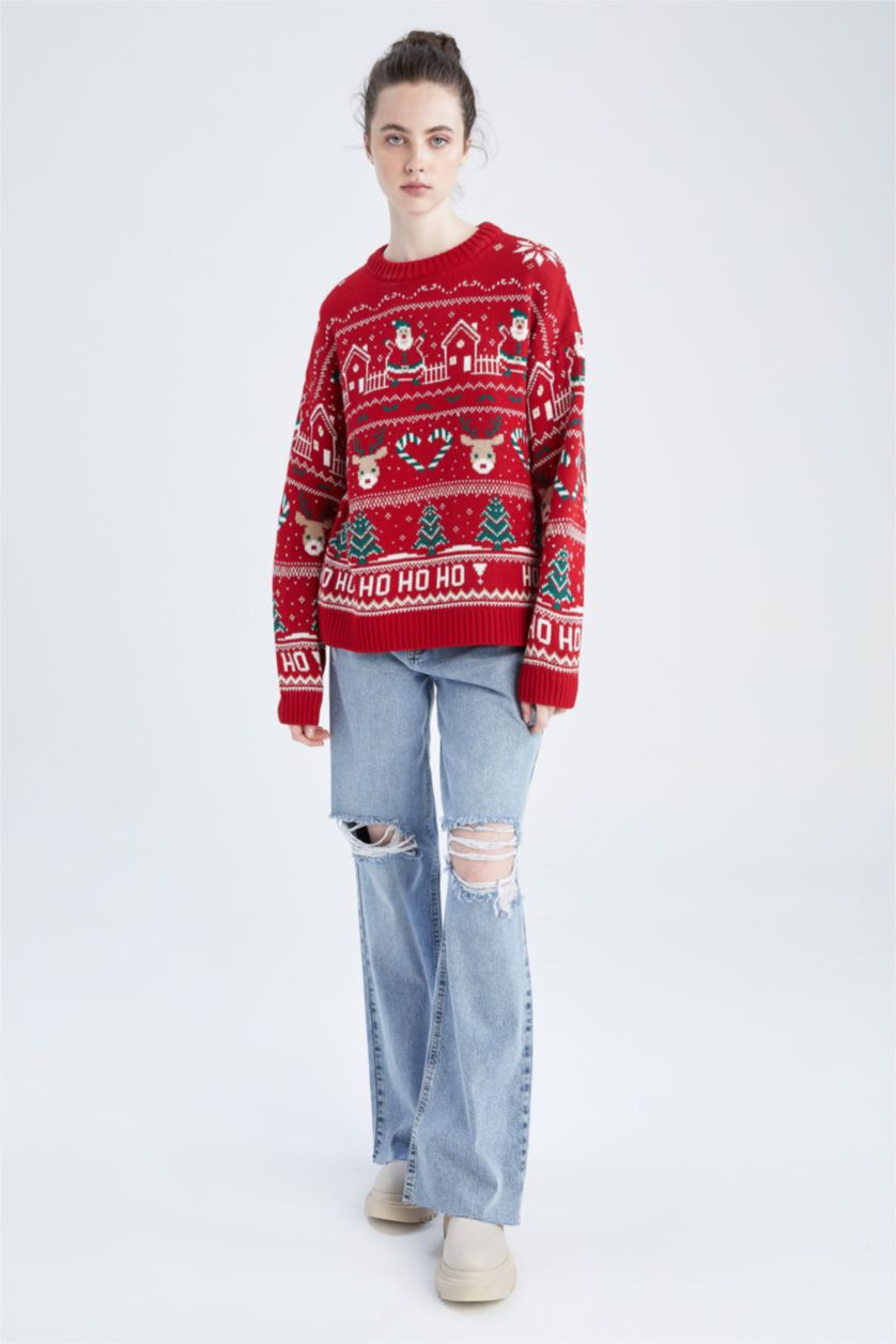 Kadın Kırmızı Regular Fıt Kazak