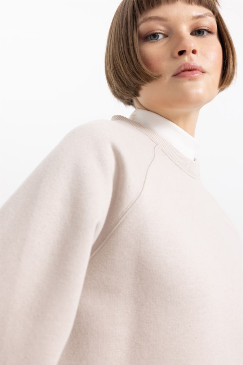 Жіночий Пісочний Світшот оверсайз з круглим вирізом Базовий з товстої тканини для жінок