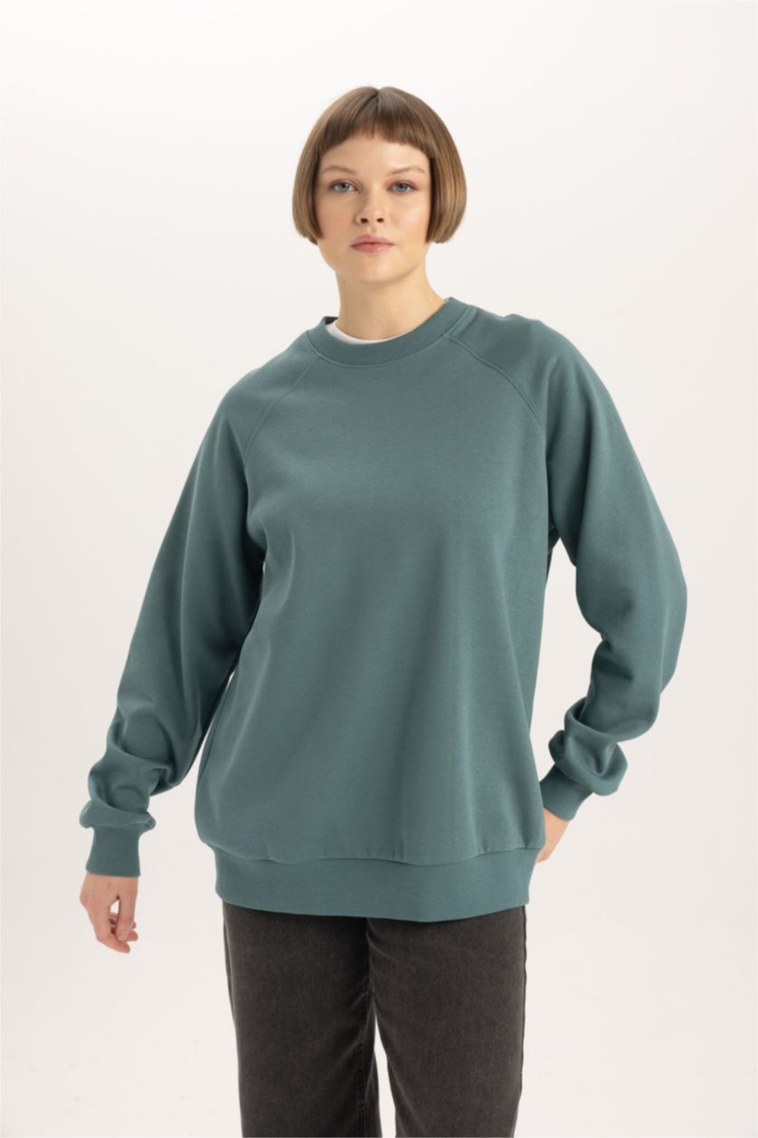 نساء أخضر سويت شيرت اوفر سايز قماش سميك