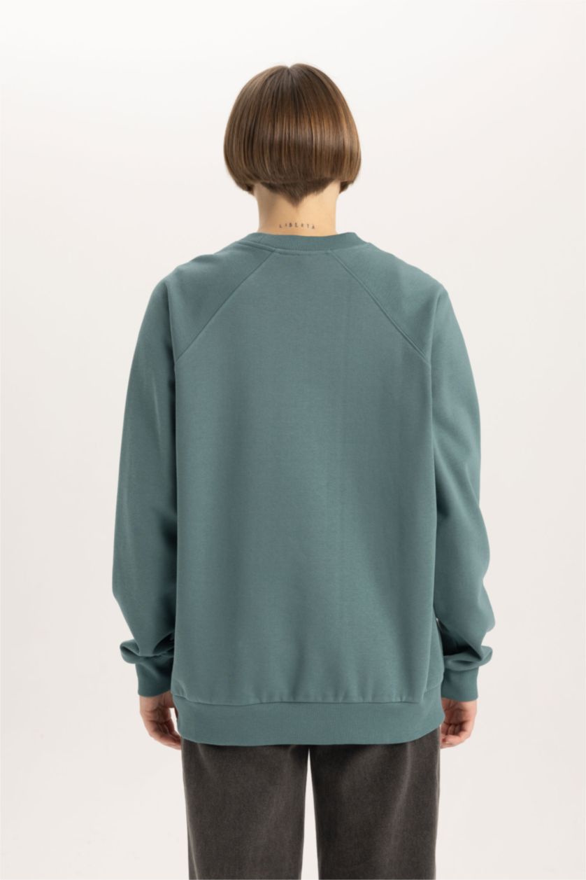 نساء أخضر سويت شيرت اوفر سايز قماش سميك