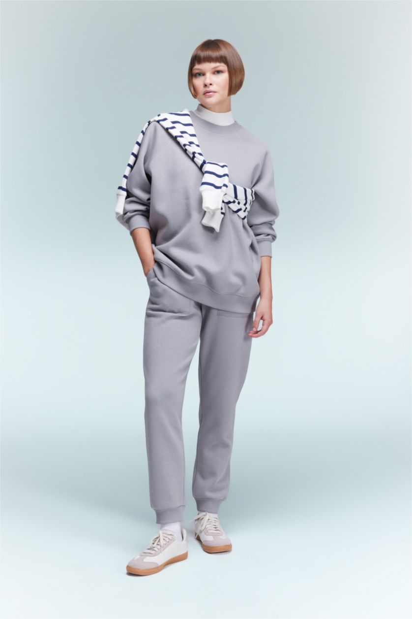 Жіночий Світло сірий Світшот оверсайз з круглим вирізом Базовий з товстої тканини для жінок