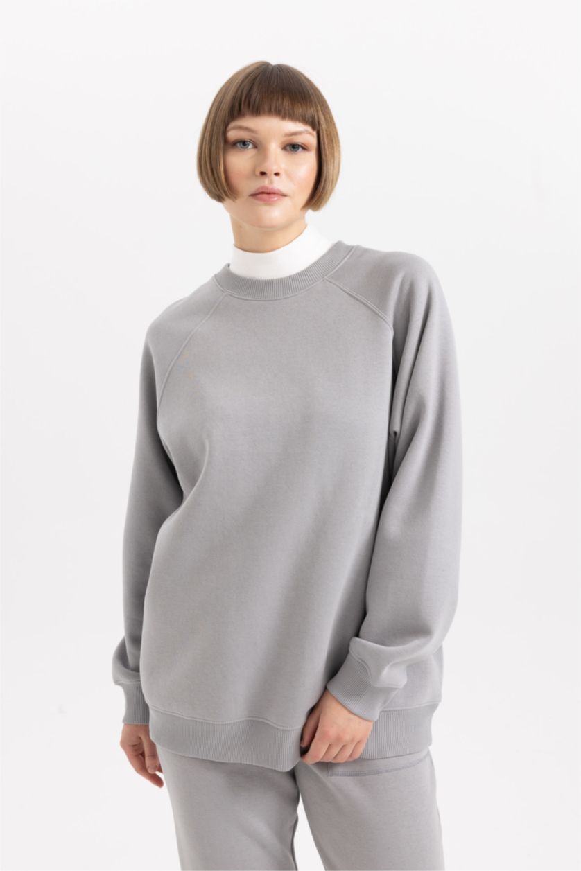 Жіночий Світло сірий Світшот оверсайз з круглим вирізом Базовий з товстої тканини для жінок