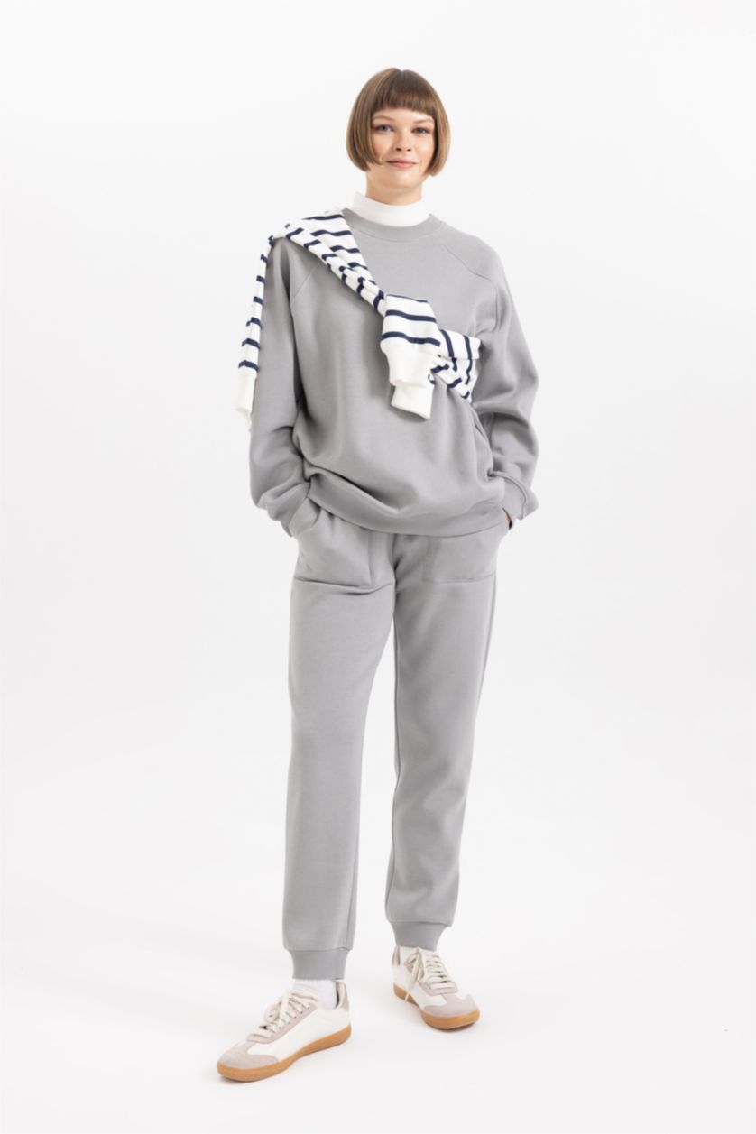 Жіночий Світло сірий Світшот оверсайз з круглим вирізом Базовий з товстої тканини для жінок