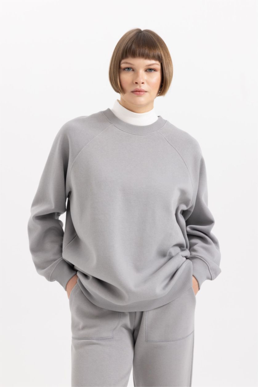 Жіночий Світло сірий Світшот оверсайз з круглим вирізом Базовий з товстої тканини для жінок