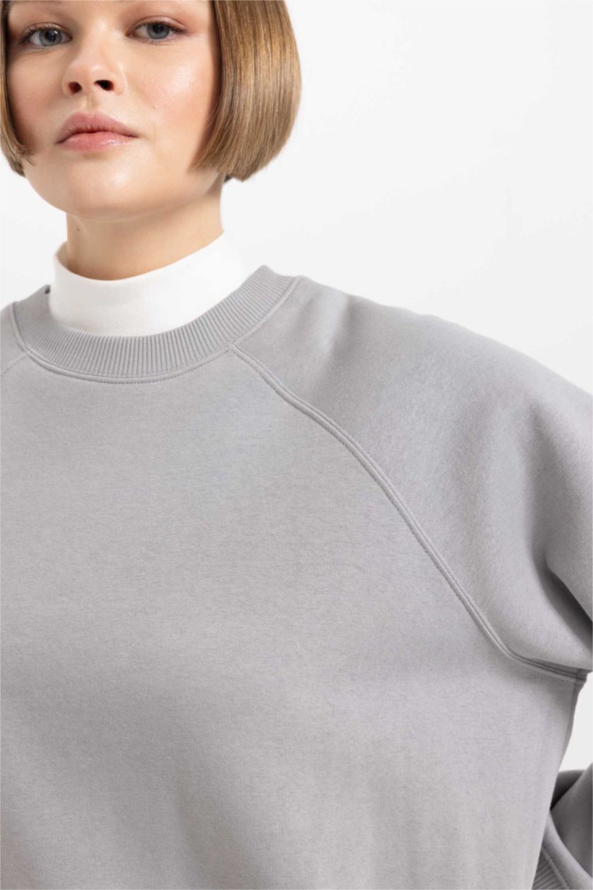 Жіночий Світло сірий Світшот оверсайз з круглим вирізом Базовий з товстої тканини для жінок