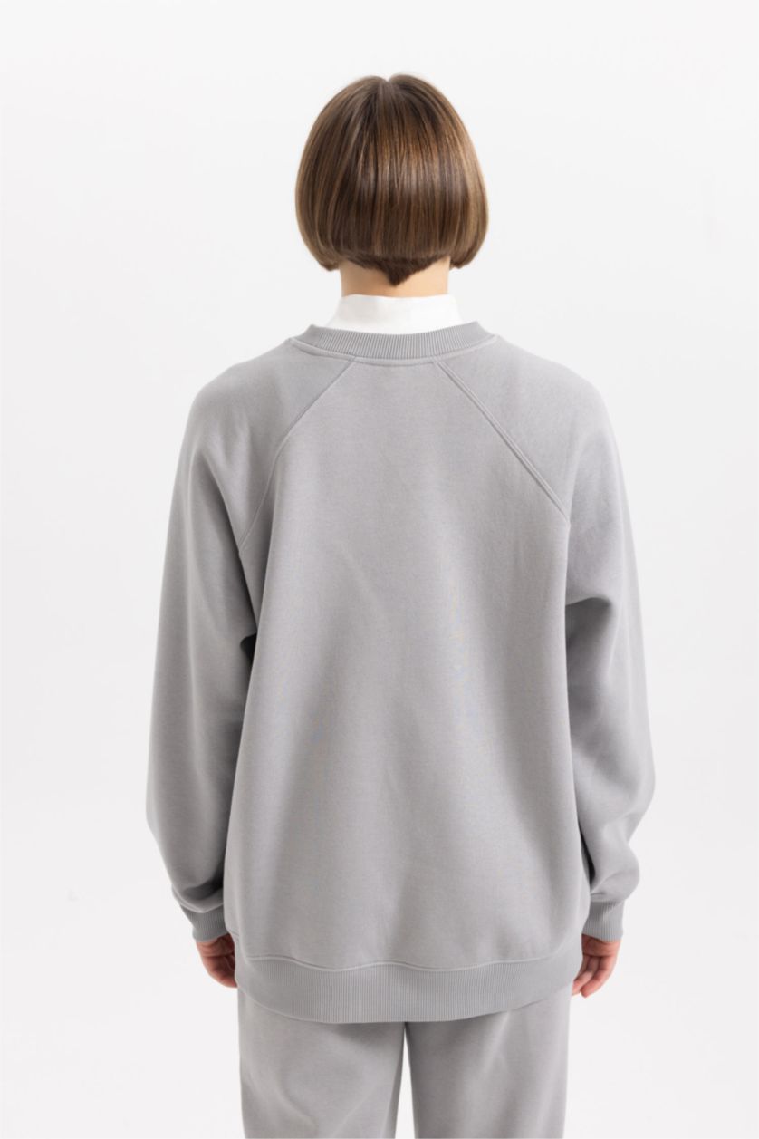 Жіночий Світло сірий Світшот оверсайз з круглим вирізом Базовий з товстої тканини для жінок