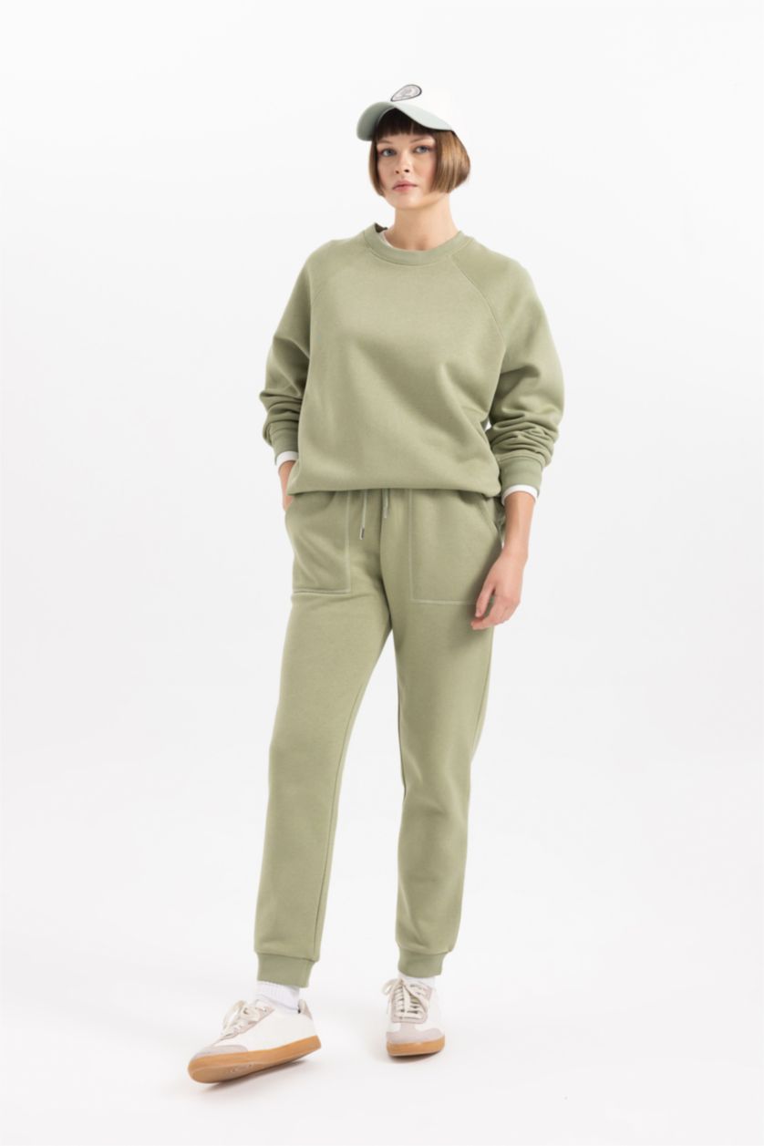 FEMME Kaki Sweat-shirt Oversize basique en tissu épais à Col Rond