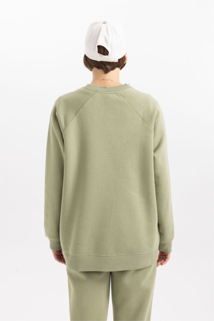 FEMME Kaki Sweat-shirt Oversize basique en tissu épais à Col Rond