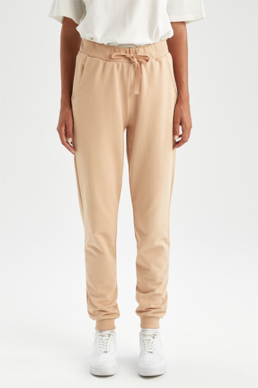 نساء بيج Regular Fit Thin Sweatshirt Fabric Trousers