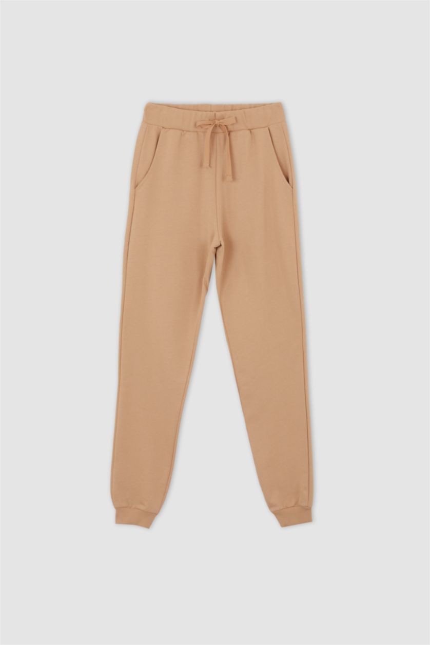نساء بيج Regular Fit Thin Sweatshirt Fabric Trousers