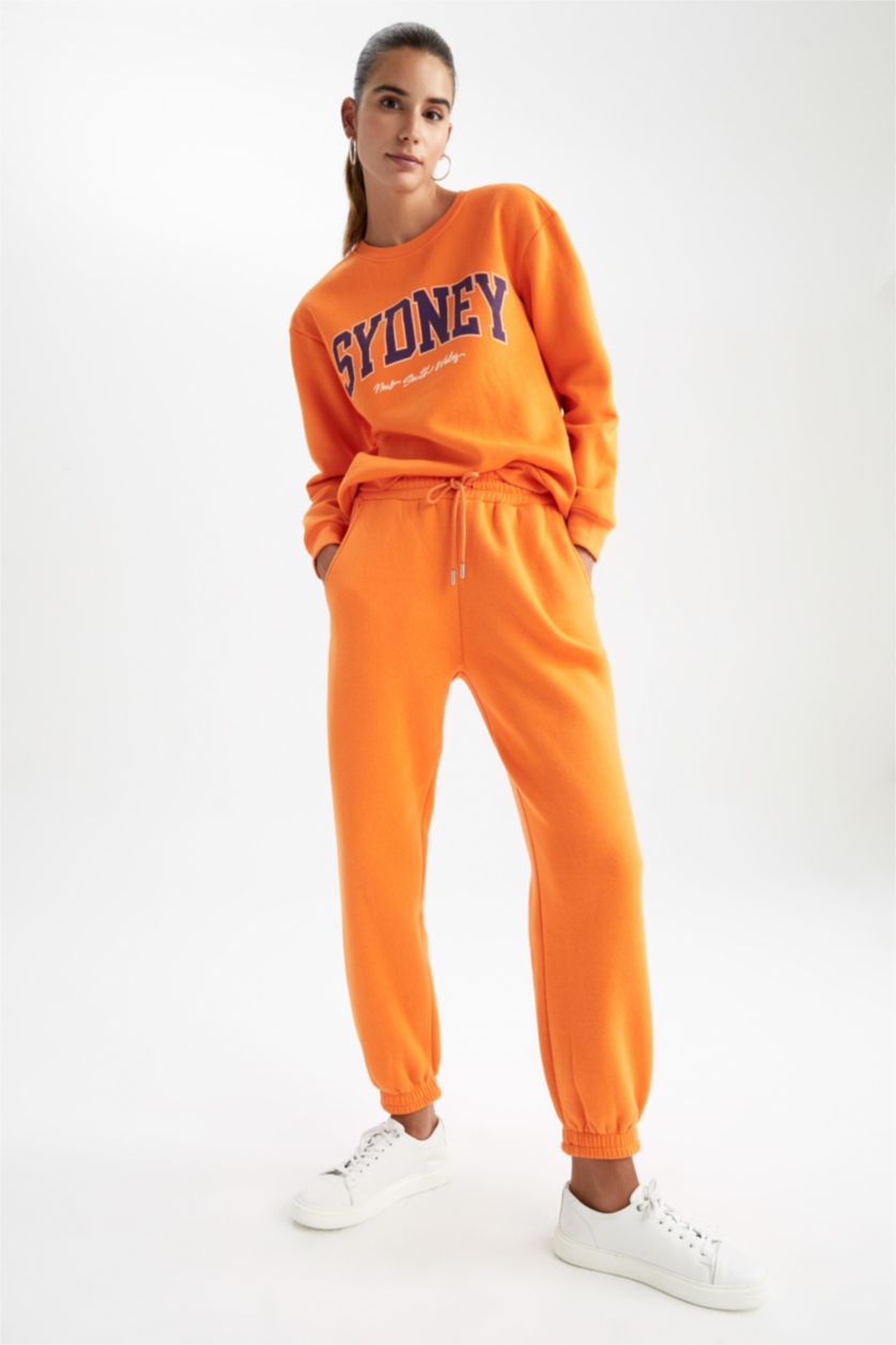 WOMAN Orange jogger Thick Sweatshirt Fabric Trousers