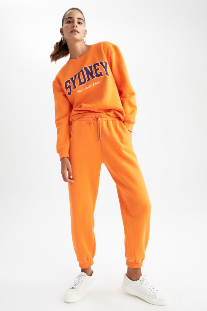 WOMAN Orange jogger Thick Sweatshirt Fabric Trousers
