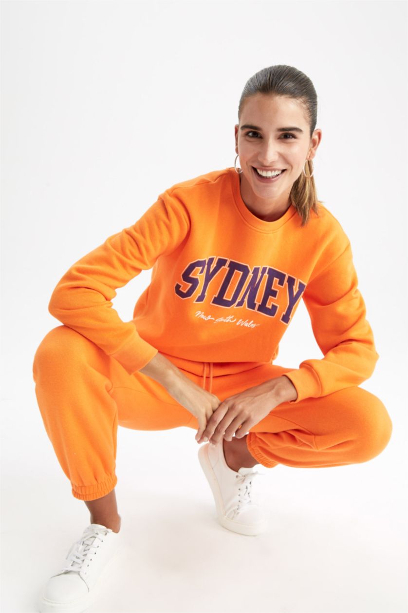 WOMAN Orange jogger Thick Sweatshirt Fabric Trousers