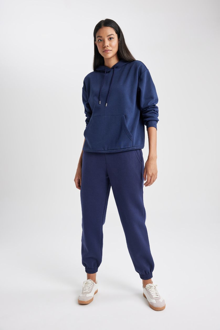 WOMAN NAVY jogger Basic Thick Sweatshirt Fabric Trousers