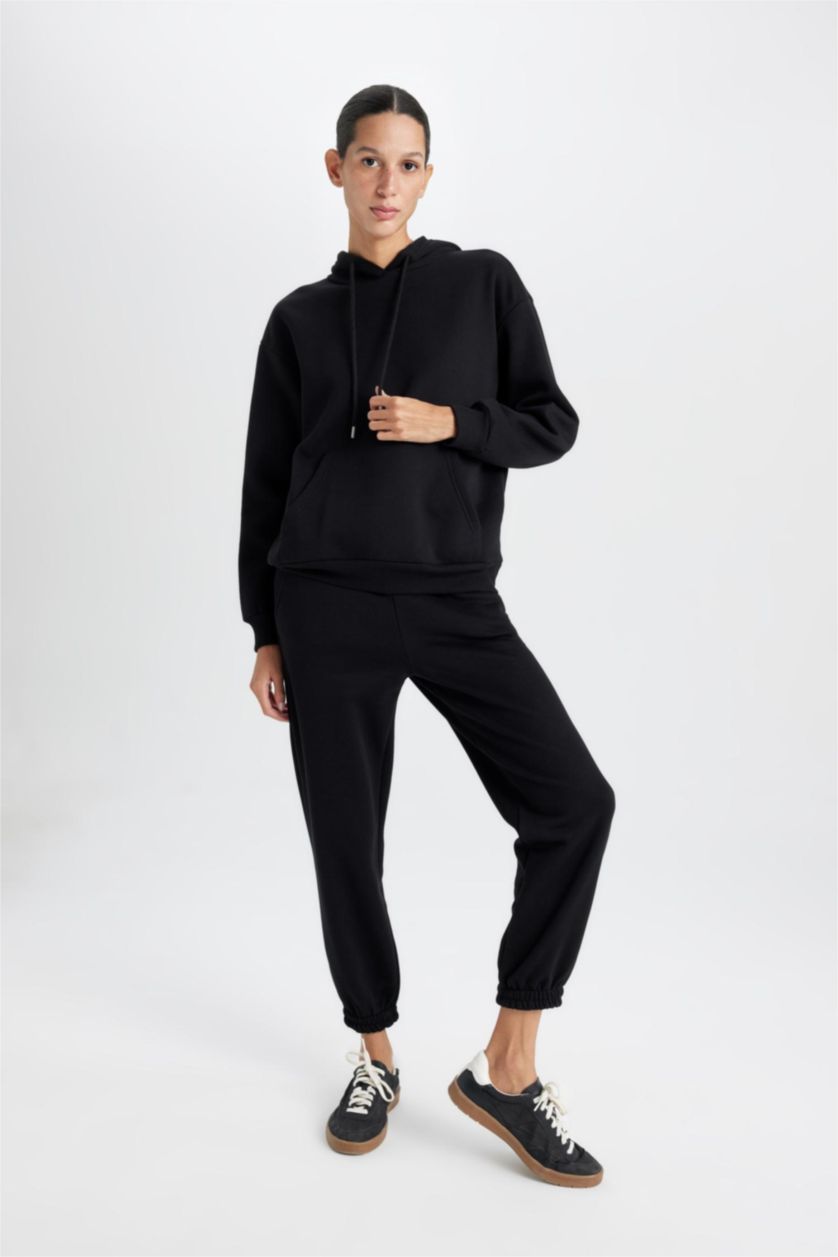 WOMAN Black jogger Thick Sweatshirt Fabric Trousers