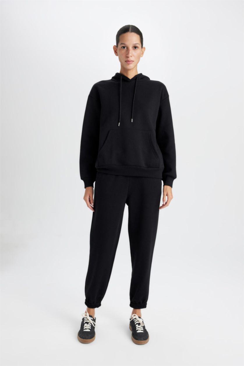 WOMAN Black jogger Thick Sweatshirt Fabric Trousers