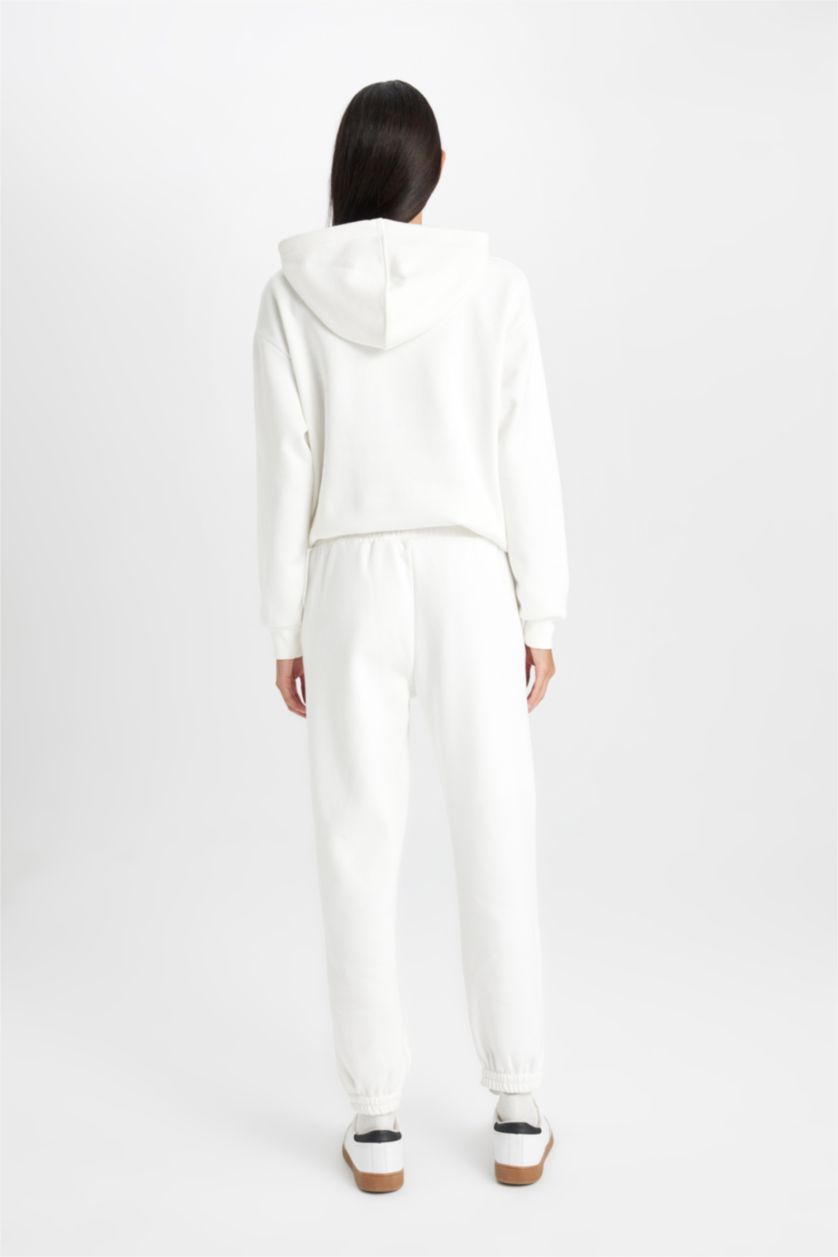 نساء بيج فاتح بنطلون بجامة رياضي قماش سميك بجيب وخصر عادي